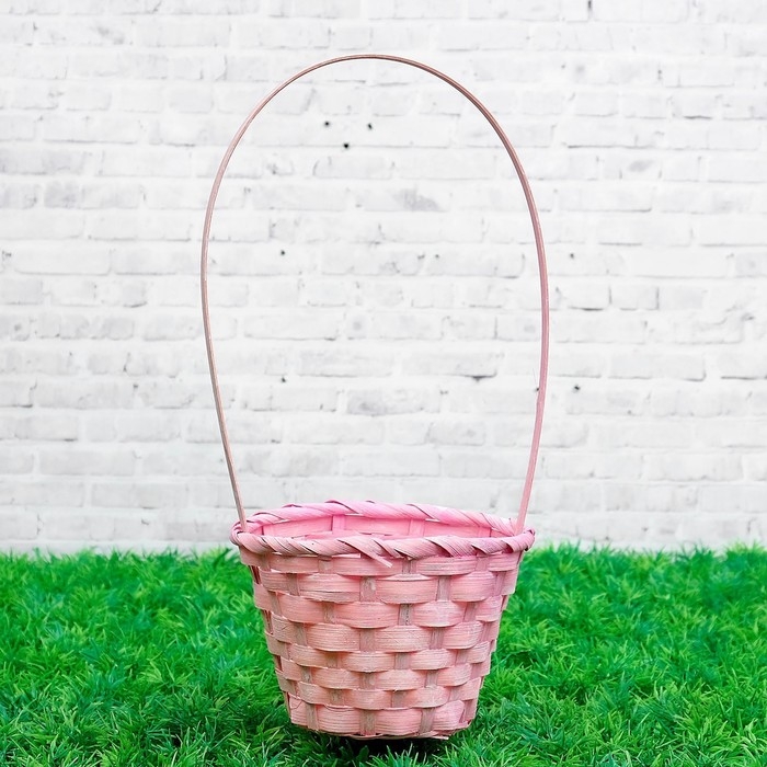 Корзина плетеная бамбук, D13xH9,5/28см, светло-розовая Корзина плетеная бамбук, D13xH9,5/28см, светло-розовая