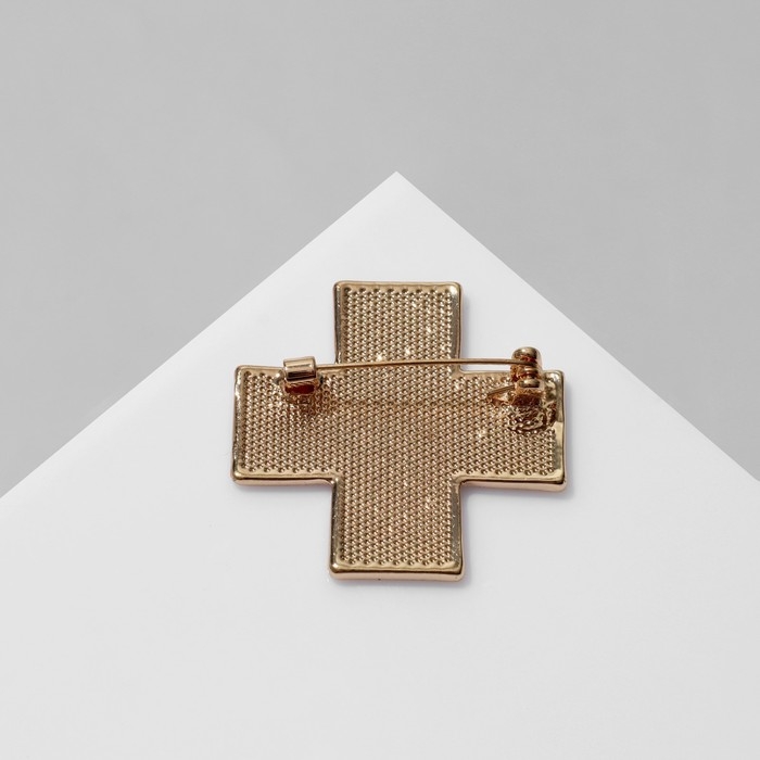 Брошь &laquo;Медицина&raquo; крест, цвет красный в золоте