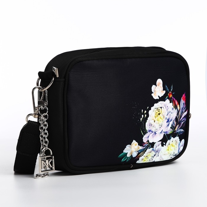 Сумка женская текстильная &laquo;Цветы&raquo;, 19х14х6 см, чёрный