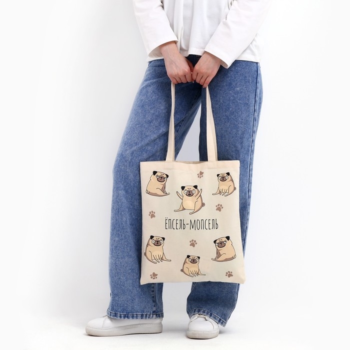 Шопер &laquo;Мопс&raquo; без молнии, без подклада, цвет бежевый