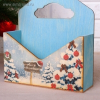 Кашпо деревянное "Конверт, Новогодний №1", деревянная ручка, голубое, 20,5×18×6 см Кашпо деревянное "Конверт, Новогодний №1", деревянная ручка, голубое, 20,5×18×6 см