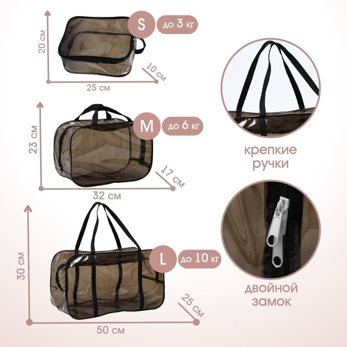 Набор сумок в роддом, 3 шт., цвет прозрачный/черный, M&B