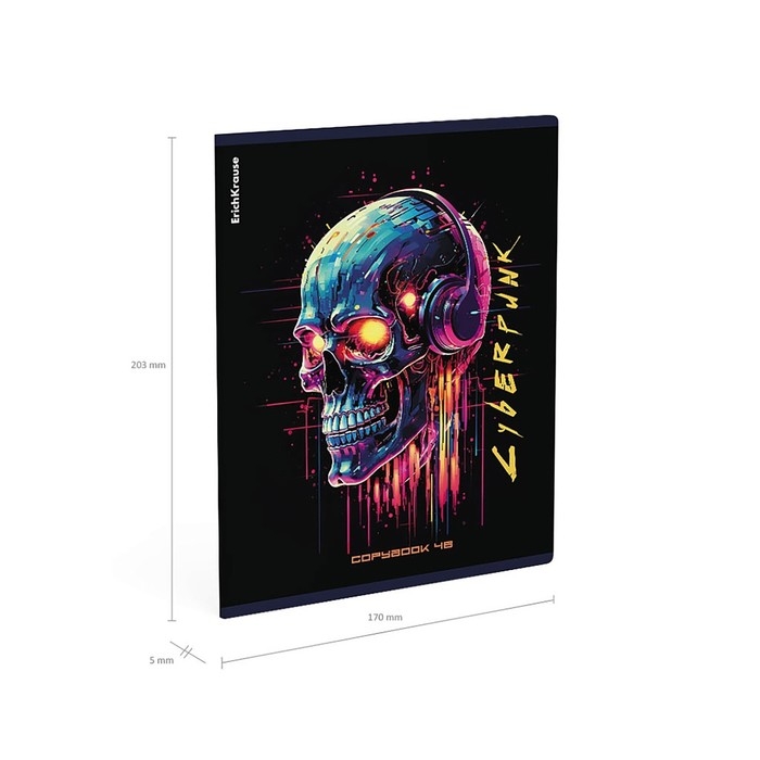 Тетрадь 48 листов в клетку, ErichKrause Cyberpunk, обложка мелованный картон, металлизированная ламинация, твин-лак, блок офсет 100% белизна, МИКС Тетрадь 48 листов в клетку, ErichKrause Cyberpunk, обложка мелованный картон, металлизированная ламинация, твин-лак, блок офсет 100% белизна, МИКС