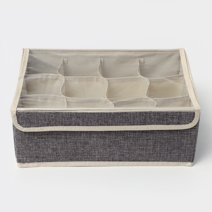 Органайзер для хранения белья Доляна &laquo;Тео&raquo;, 12 ячеек, с прозрачной крышкой, 32&times;23&times;12 см, цвет серый