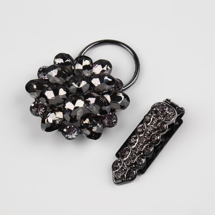 Декоративная застёжка &laquo;Стеклянный цветок&raquo;, 10,5 &times; 5 см, цвет чёрный