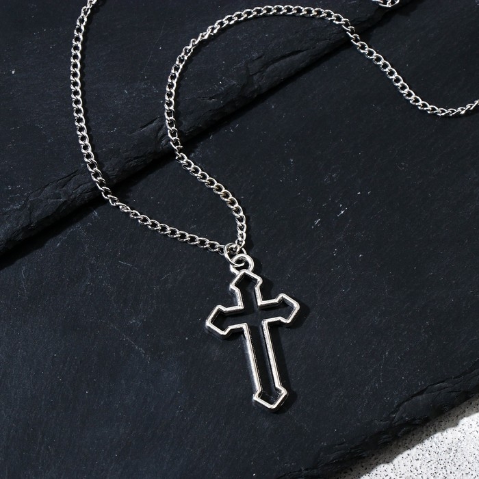 Кулон унисекс &laquo;Крест&raquo; силуэт, цвет серебро, 62 см