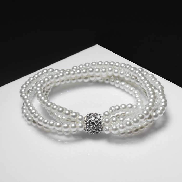 Браслет жемчуг &laquo;Шамбала&raquo;, 5 нитей, бусины 4, цвет белый