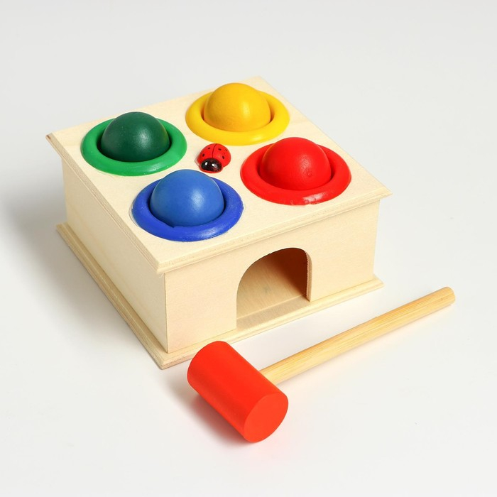 Стучалка квадратная Стучалка квадратная "Божья коровка" 4 шарика: 3 см, молоточек