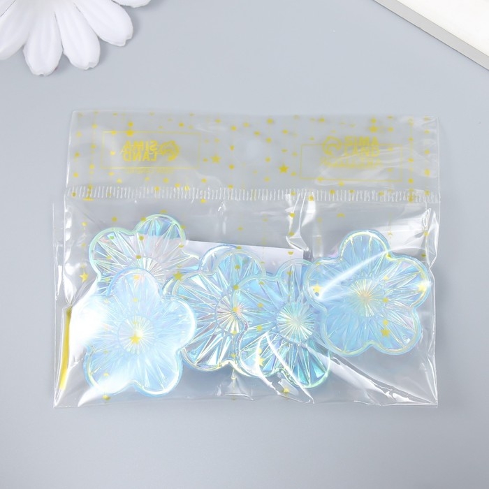 Декор для творчества пластик "Цветок" голография перламутр набор 6 шт 3,5х3,5 см