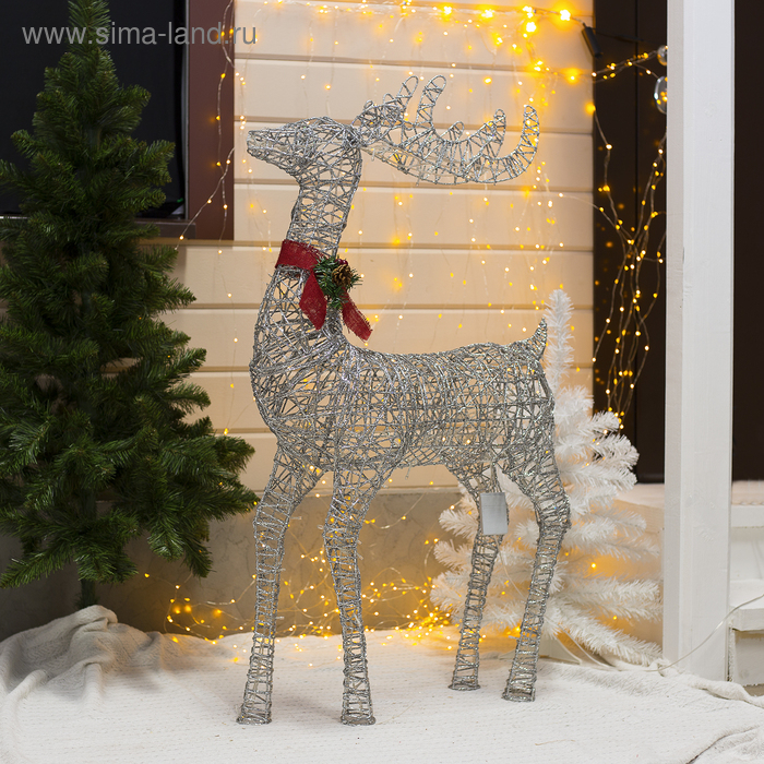 Светодиодная фигура &laquo;Олень серебристый&raquo; 70 &times; 120 &times; 30 см, металл, 220 В, свечение белое