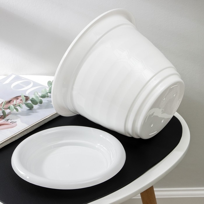 Горшок для цветов с поддоном &laquo;Виола&raquo;, 5 л, пластиковый, белый