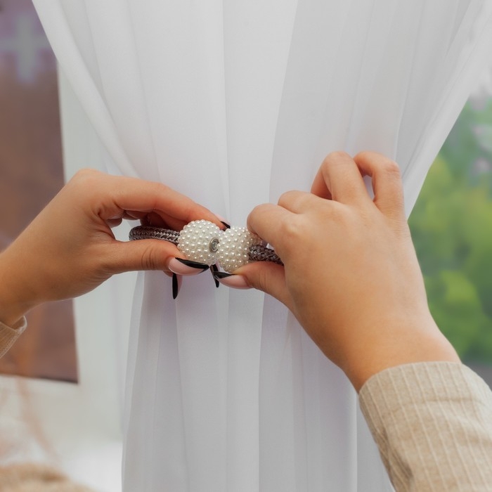 Подхват для штор &laquo;Шарики из бисера&raquo;, d = 3 &times; 40 см, цвет белый/светло-серый