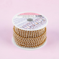 Цепь со стразами, металл, стекло, 2,5 мм, 9 &plusmn; 1 м, цвет золотой