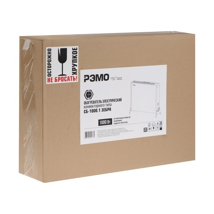 Обогреватель РЭМО СБ-1000.1 ЗЕБРА, конвекторный, напольный, 1000 Вт, 10 м&sup2;, белый