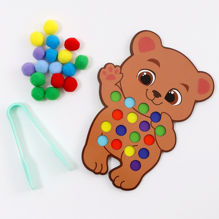 Сортер деревянный &laquo;Мишка&raquo; с помпонами и пинцетом, 15 х 21 см