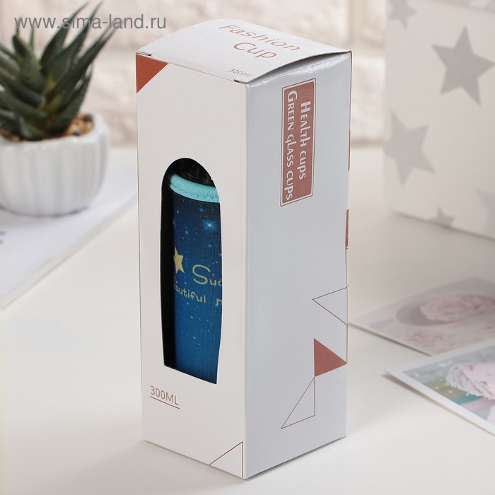 Бутылка для воды стеклянная в чехле «Звёздное небо», 300 мл, h=17 см, цвет МИКС Бутылка для воды стеклянная в чехле «Звёздное небо», 300 мл, h=17 см, цвет МИКС