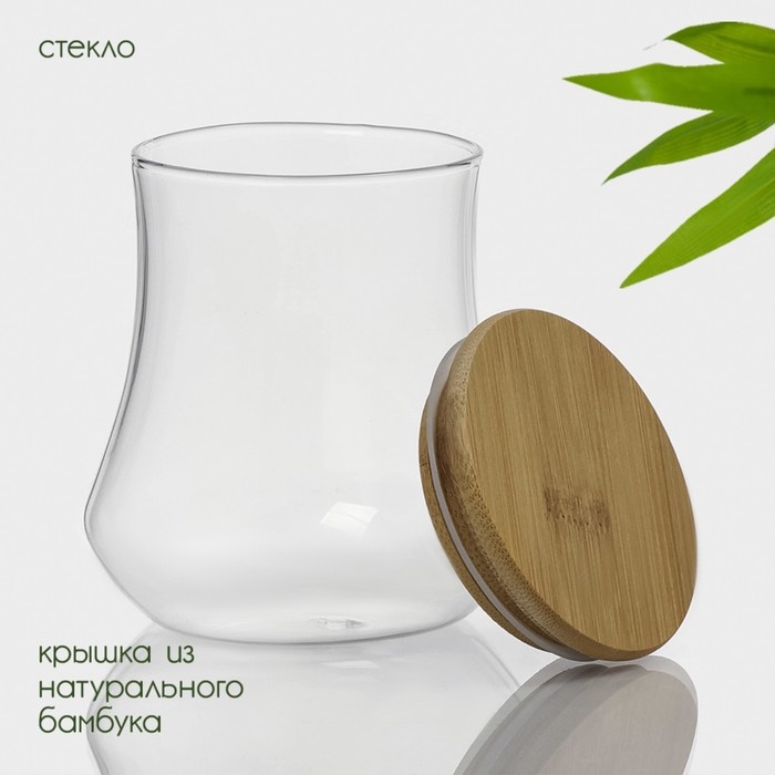 Банка стеклянная для хранения сыпучих продуктов BellaTenero &laquo;Эко&raquo;, 500 мл, 10&times;11 см, с бамбуковой крышкой