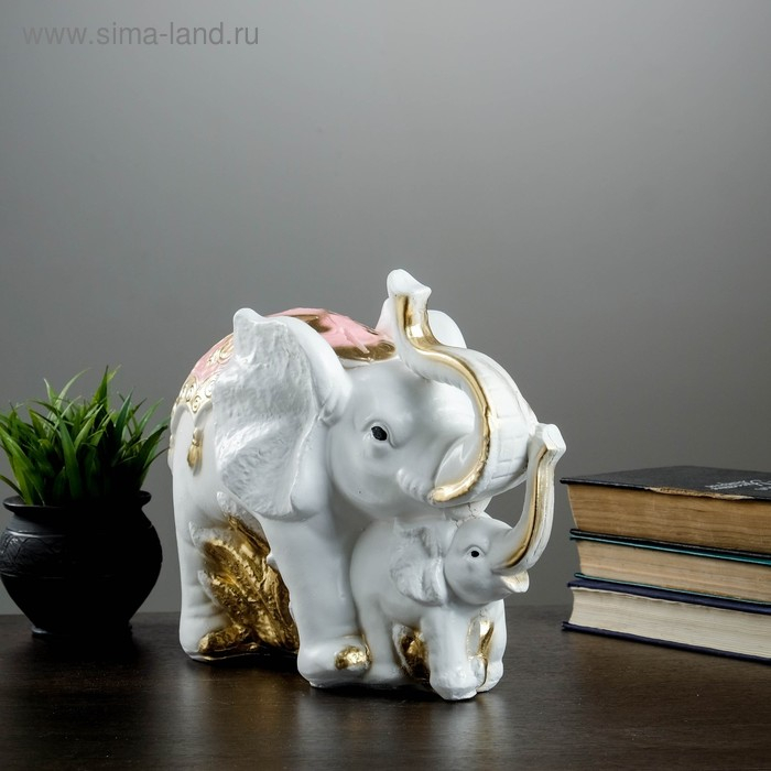 Копилка "Слон со слонёнком" золотой, 16х33х25см МИКС