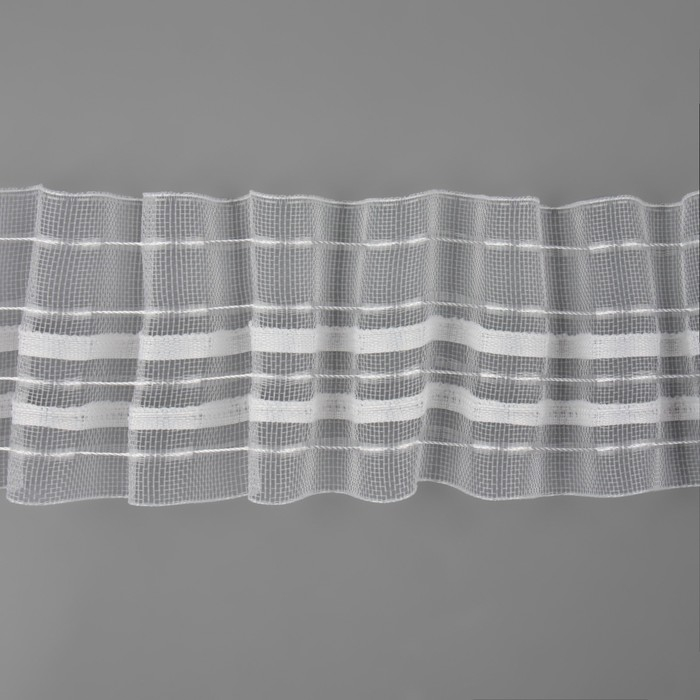 Шторная лента фиксированная сборка, органза, 6 см, 50 &plusmn; 1 м, цвет прозрачный/белый