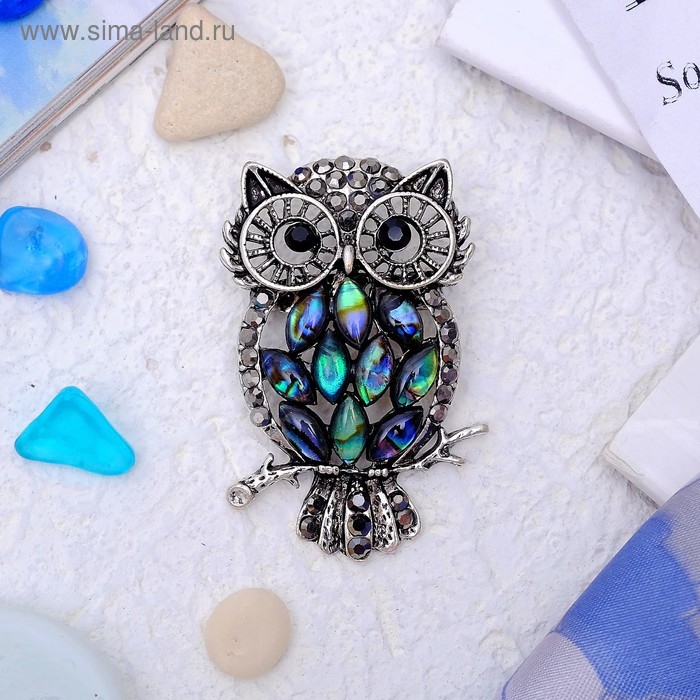 Брошь-кулон &laquo;Галиотис&raquo; филин ночной, цвет зелёный в чернёном серебре