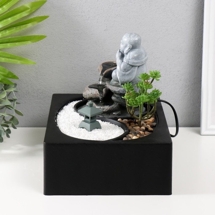 Фонтан настольный от сети, подсветка Фонтан настольный от сети, подсветка "Хотей на камнях" 29х21х22 см