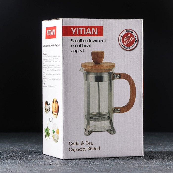 Чайник заварочный френч - пресс &laquo;Лофт&raquo;, 350 мл, стекло, цвет чёрный