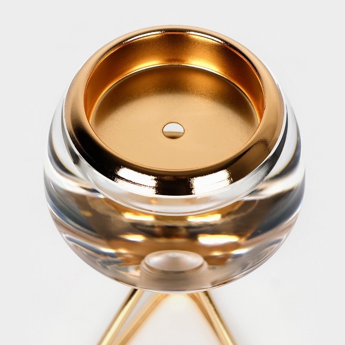 Подсвечник металл, стекло на 1 свечу &laquo;Изысканность&raquo; цвет золото 9.5 х 9.5 х 17 см