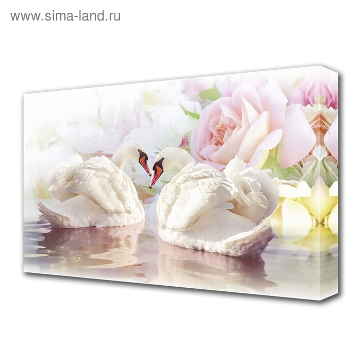Картина на холсте Картина на холсте "Лебеди и розы" 60*100 см