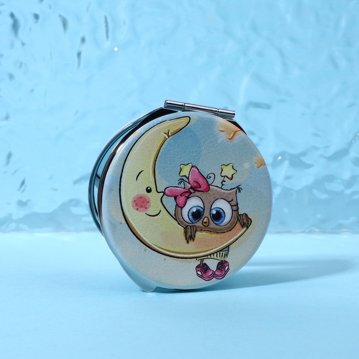Зеркало складное &laquo;Совята&raquo;, d = 6 см, с увеличением, искусственная кожа, цвет голубой