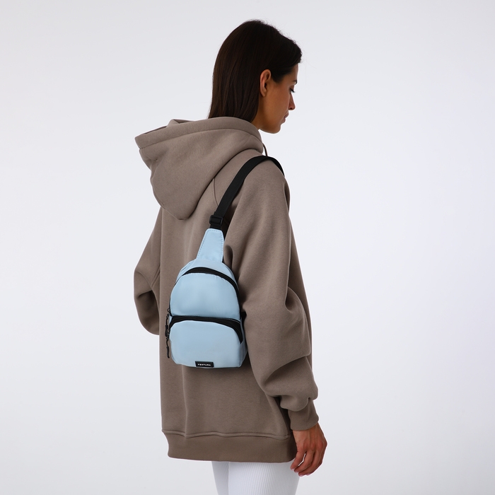 Сумка-слинг на молнии TEXTURA, наружный карман, цвет голубой Сумка-слинг на молнии TEXTURA, наружный карман, цвет голубой