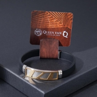 Браслет мужской &laquo;Стиль&raquo; прямоугольник резной, цвет чёрный с серебряно-золотым, 22 см