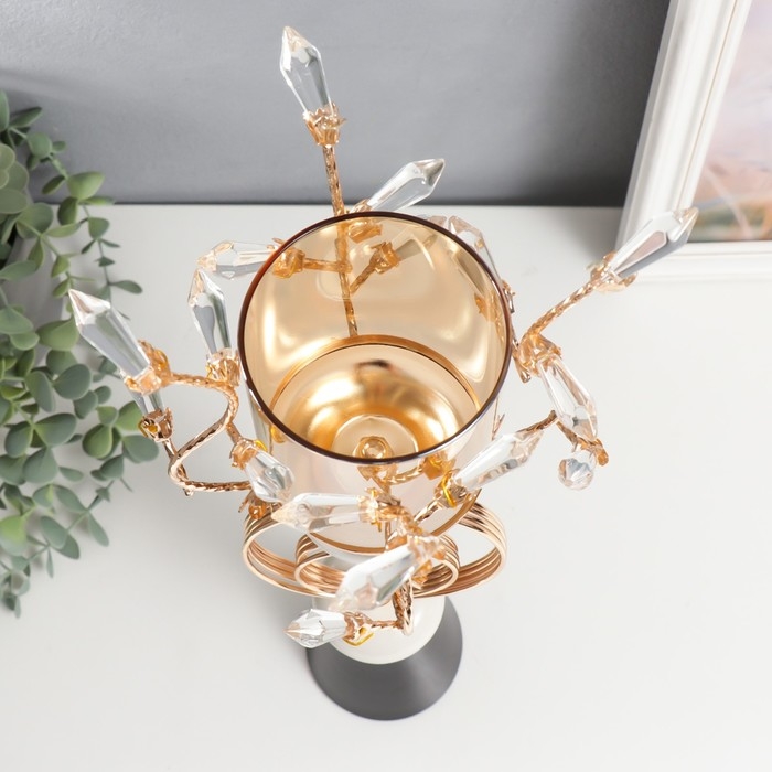 Подсвечник металл на 1 свечу "Веточки с кристаллами. Два кольца" золото 42х17х17 см