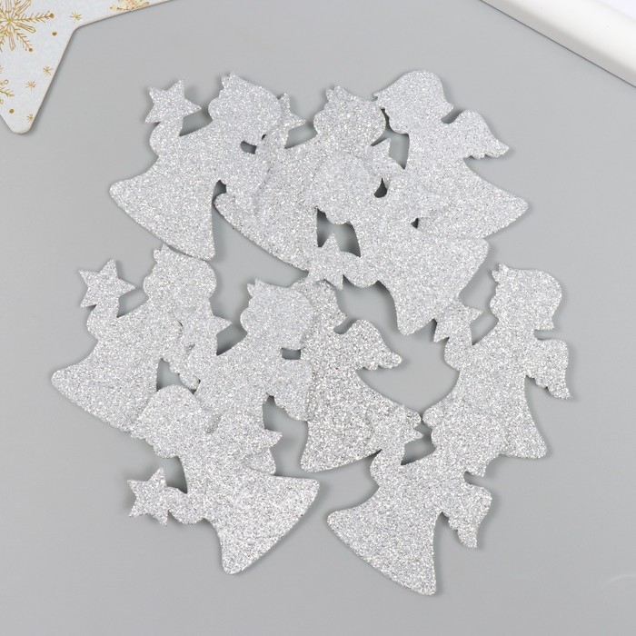 Декор "Ангелочек" серебро  5 см набор 10 шт фоам глиттер