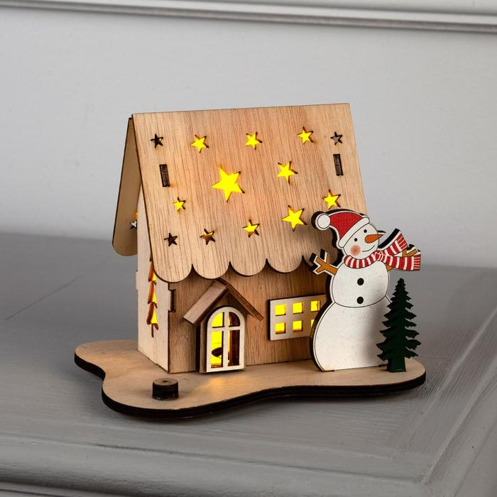 Светодиодная фигура «Дом со снеговиком» 11 × 15 × 3 см, дерево, батарейки LR41х3 (в комплекте), свечение тёплое белое Светодиодная фигура «Дом со снеговиком» 11 × 15 × 3 см, дерево, батарейки LR41х3 (в комплекте), свечение тёплое белое