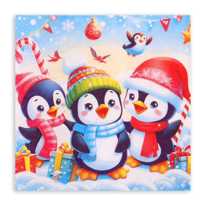 Новогодние салфетки бумажные GrandPero Deluxe «Пингвины», 3 слоя, 33х33 см, 20 шт Новогодние салфетки бумажные GrandPero Deluxe «Пингвины», 3 слоя, 33х33 см, 20 шт