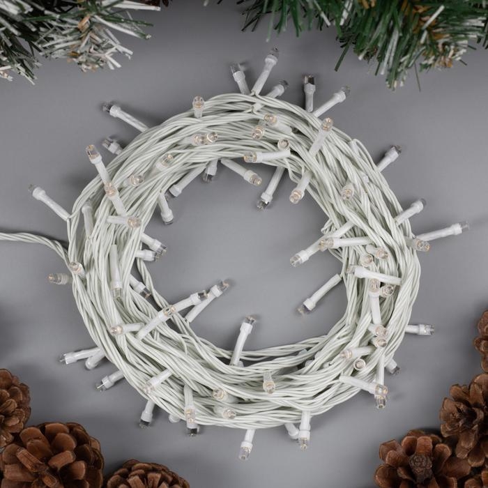 Гирлянда &laquo;Нить&raquo; 10 м, IP20, белая нить, 100 LED, свечение тёплое белое, 8 режимов, 220 В