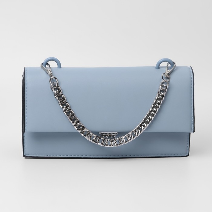 Цепочка для сумки, с карабинами, металлическая, плоская, плотное плетение, 15 &times; 10 мм, 30 см, цвет серебряный