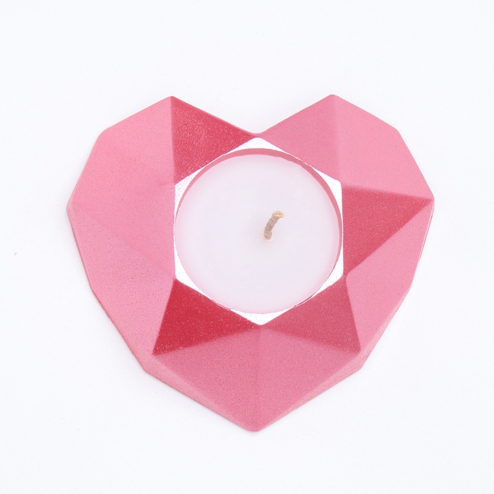 Свеча "Сердце. Мрамор" в подсвечнике из гипса с гранями, 8х7,5х2,5см,розовый