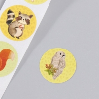 Наклейка бумага "Лесные зверята" d=2,5 см 252 шт в рулоне Наклейка бумага "Лесные зверята" d=2,5 см 252 шт в рулоне