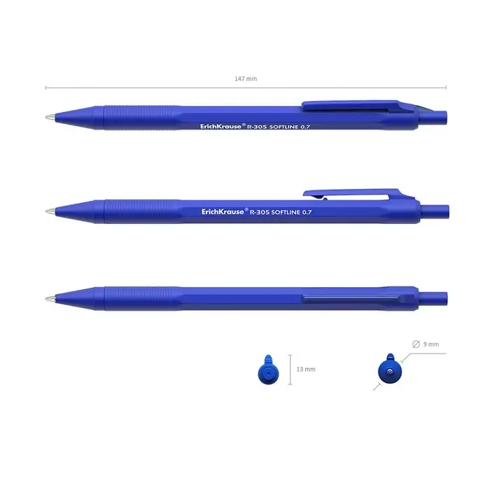 Ручка шариковая автоматическая ErichKrause R-305, узел 0.7 мм, чернила синие, длина линии письма 1000 метров