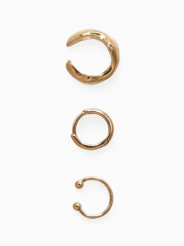 Набор серьга и каффы 3 шт. "Кольцо" тренд, цвет золото