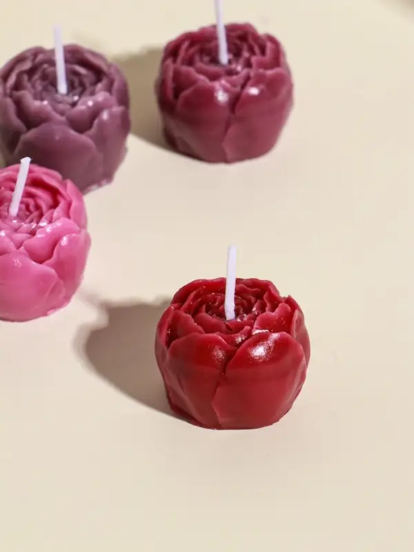 Набор свечей декоративных "Пионы" 5 шт 3,5х3,5х2,5 см розово-фиолетовые 6,5х22,5х3,5 см