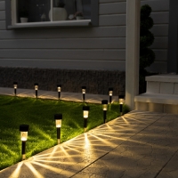 Набор садовых светильников на солнечной батарее &laquo;Цилиндр&raquo;, 4.5 &times; 30 &times; 4.5 см, 1 LED, свечение тёплое белое, 10 шт.