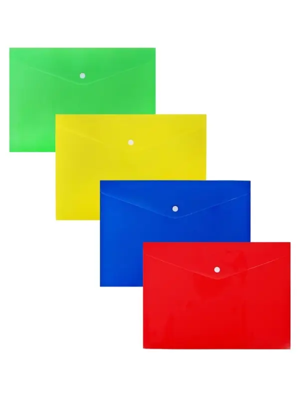 Папка-конверт на кнопке, А4, 180 мкм, "Цветной", МИКС