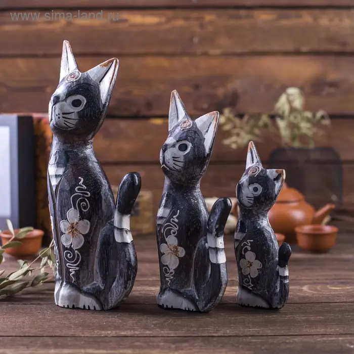 Сувенирный набор дерево "Кошки коричневые" (15,20,25) 15х8х25 см