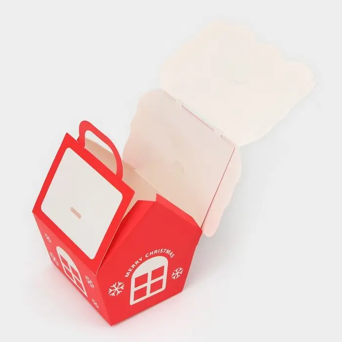 Коробка складная Новогодняя &laquo;Домик&raquo; красная 8.5&times;8.5&times;10 см