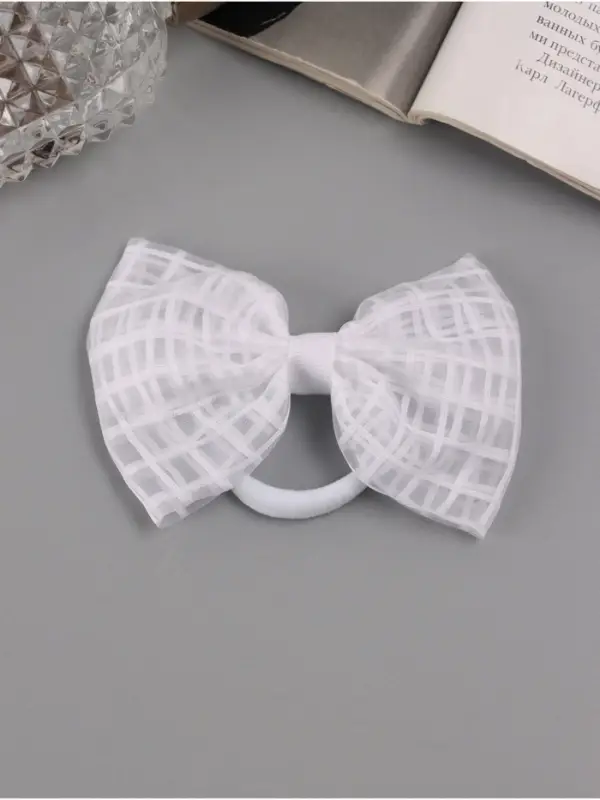 Резинка для волос &laquo;Бантик&raquo;, хрусталь клетка, 9 см, белая