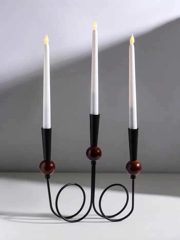 Подсвечник металл, дерево "Параллельные вселенные" d=2,2 см чёрный 25х3,5х27,3 см