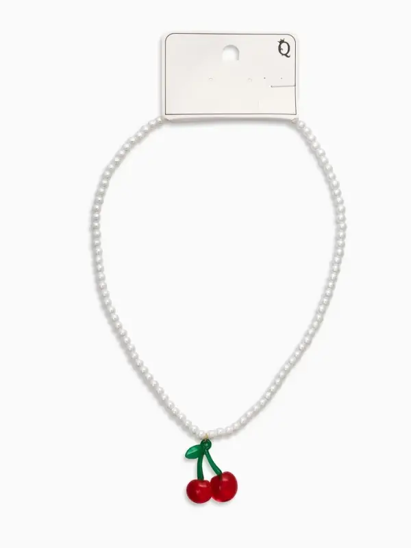 Кулон на жемчужной нитке "Вишня", цветной