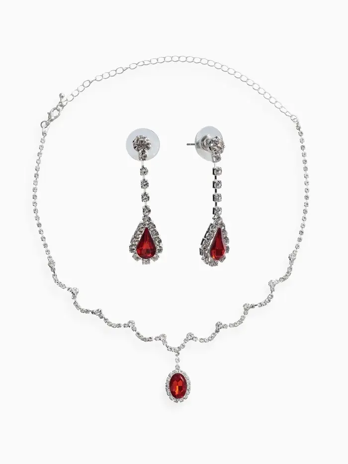 Набор 2 предмета: серьги, колье &laquo;Вечерний шик. Капля&raquo;, бело-красный в серебре